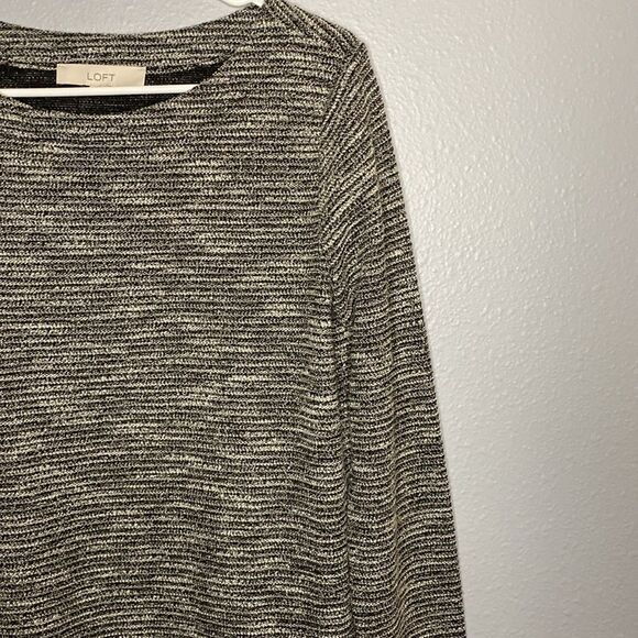 Loft Boho Black and White Long Sleeved Crew Neck Tunic Top Size Medium - Picture 4 of 12